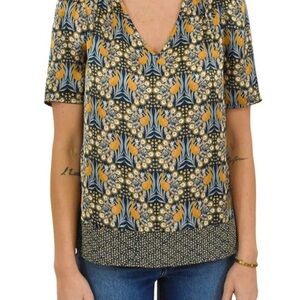 DR2 Silky V-Neck Blouse - Peacock Print